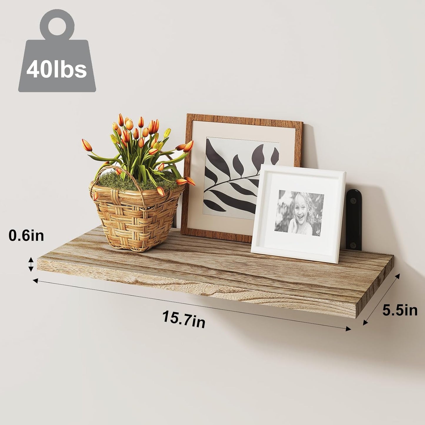 Fixwal Wall Floating Shelves for Room Decor, 4 Sets Floating Shelves for Wall Storage, Wood Wall Mounted Shelf for Bedroom Decor, Bathroom Storage, Book Shelf for Wall-Rustic Brown | for Room Decor, Floating Shelves, for Wall Storage, for Bedroom Decor, B