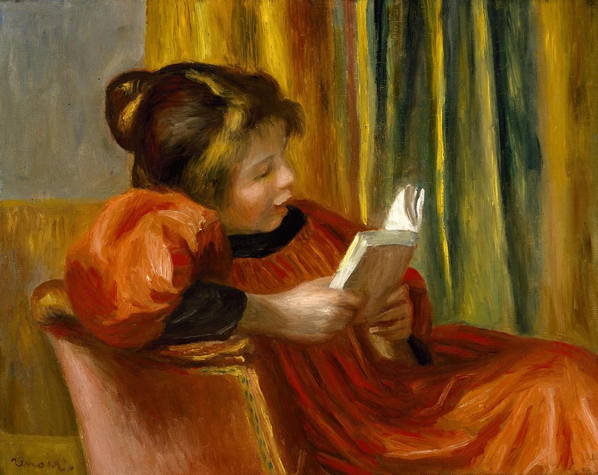 Girl Reading a Book Seated Chair Painting by Pierre Auguste Renoir 20"X24" Image Size on Matte Paper Fine Art Print Poster Shipped Rolled-up