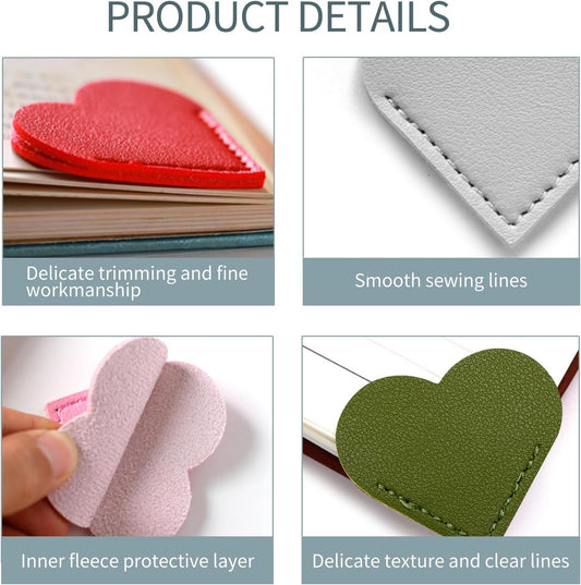 10PCS Leather Heart Bookmark Book Marks Labels Heart Corner Cute Leather Bookmark Reading Accessories Book Lovers Gifts for Women Students