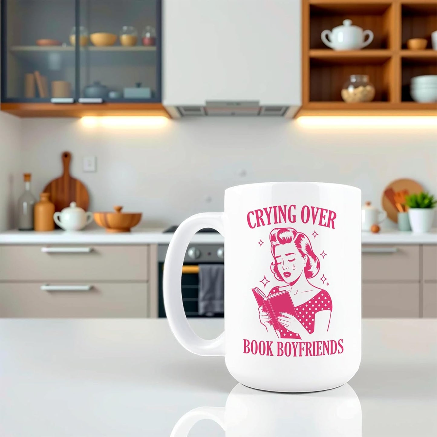 Hogg Crying Over Book Boyfriends Mug, 15 oz Ceramic Coffee Cup, Book Lovers Mugs for Women, Bookworm Coffee Cup, Library Themed Gifts, Gift for Librarians and Bookworms