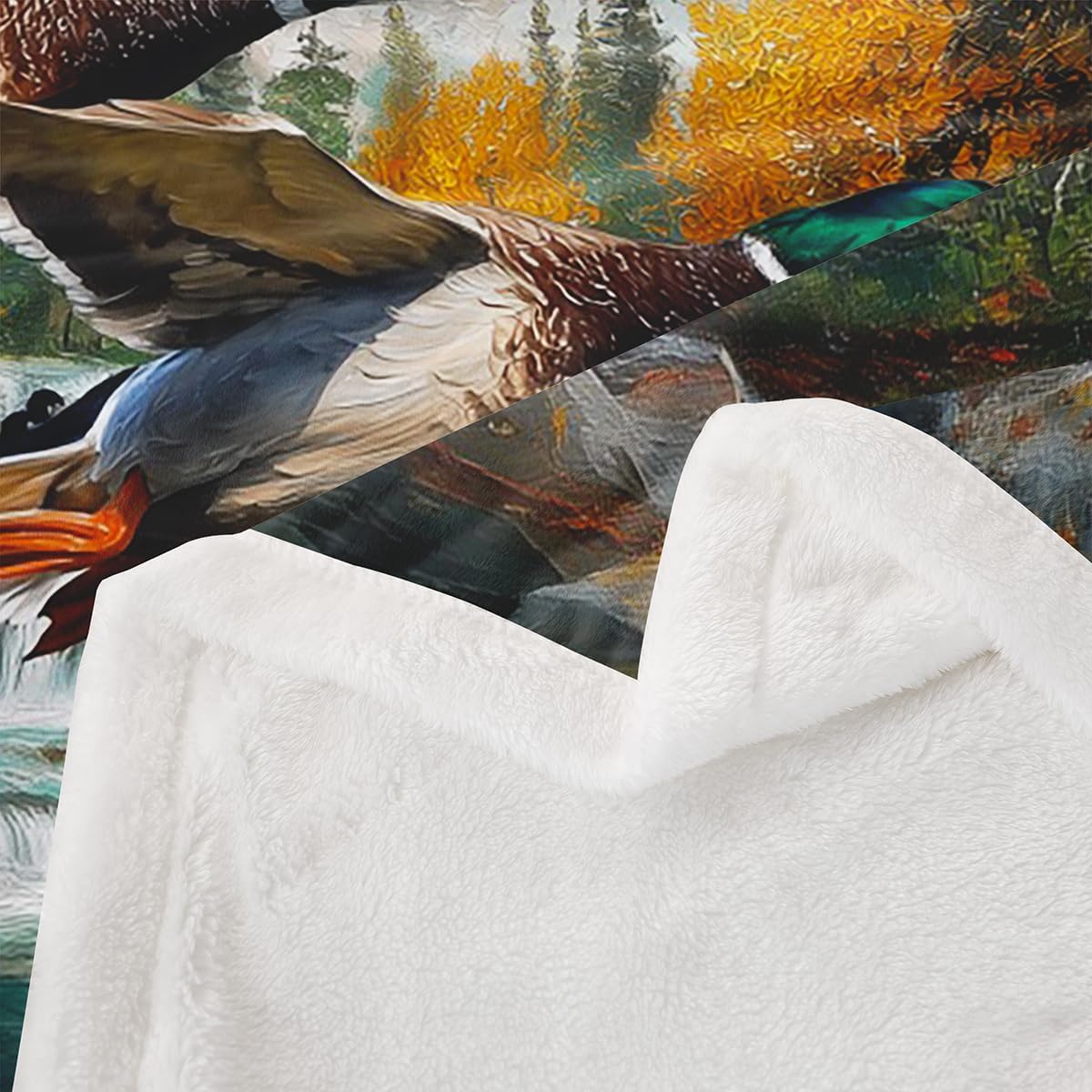 Erosebridal Duck Hunting Throw Blanket - Wild Animal Mallard Theme Fleece 50"x60" - Dog Hunter Wildlife Flying Fuzzy Sherpa for Rustic Farmhouse