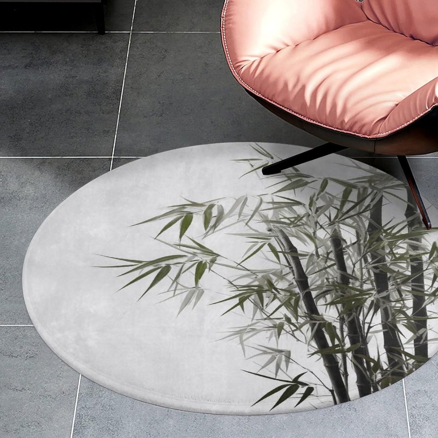 Round Small Area Rug, Asian Plant Print Circle Rugs, Non Slip Washable Floor Mat, Soft Throw Rug for Living Room, Powder Room Entryway, Bathroom, Bedside, Floor Decor 80 * 80cm