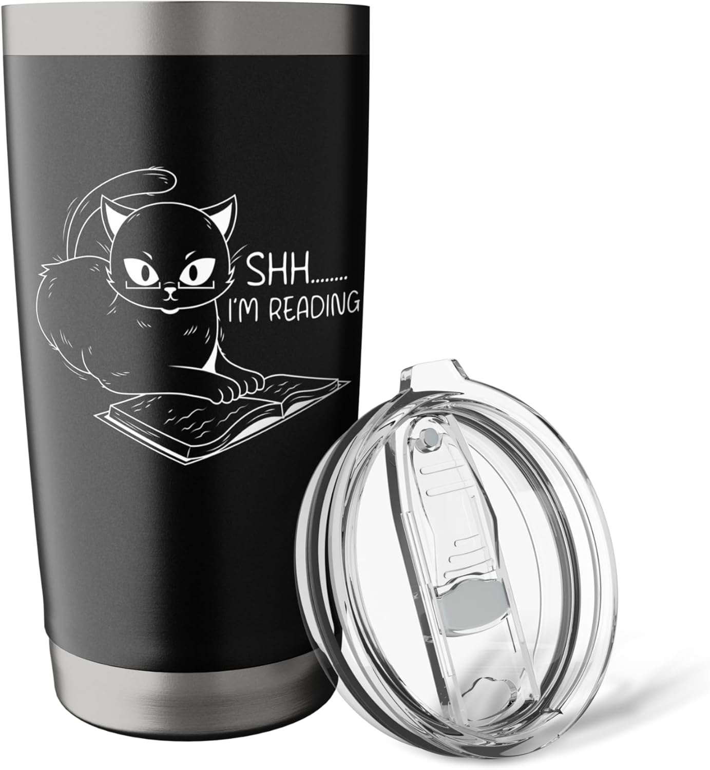 Shh I'm Reading Cat With Glasses and Book Stainless Steel Insulated Tumbler