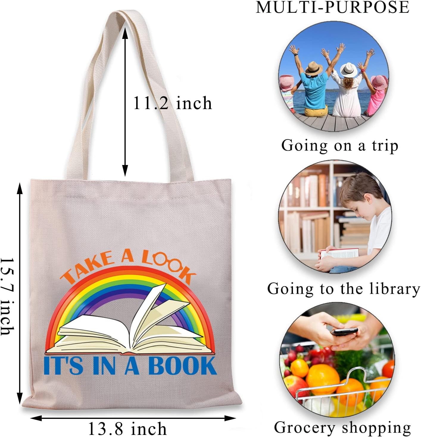 BDPWSS Take a Look It's In a Book Tote Bag Book Lover Gift Reading Gift For Bookworm Librarian Reading Lover Canvas Handbag