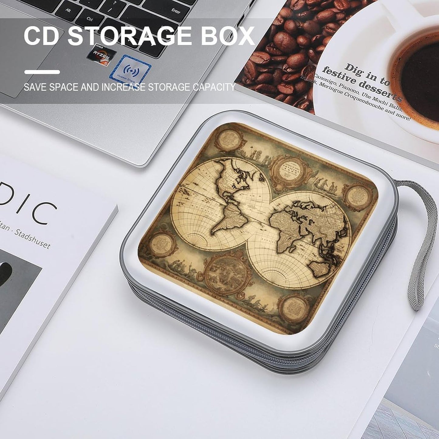 World Map CD Case 40 Capacity Case Zipper CD Collection Bag with Handles Cover DVD Storage Hard Plastic DVD Disc Cases Storage Binder for Car Home Office Travel