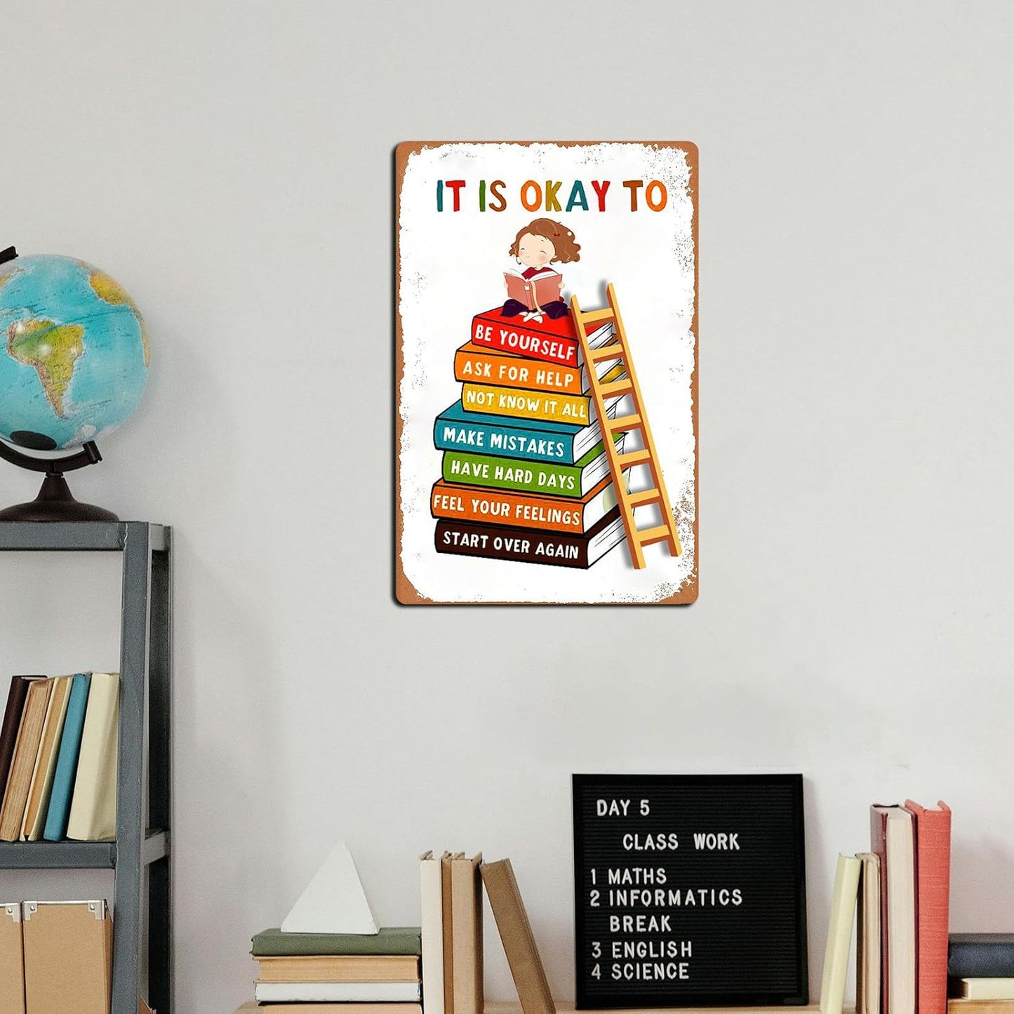 Inspirational Metal Signs: 8x12 inches, Modern Boho Style, For Classroom Decor, Promotes Reading, Wall Mount