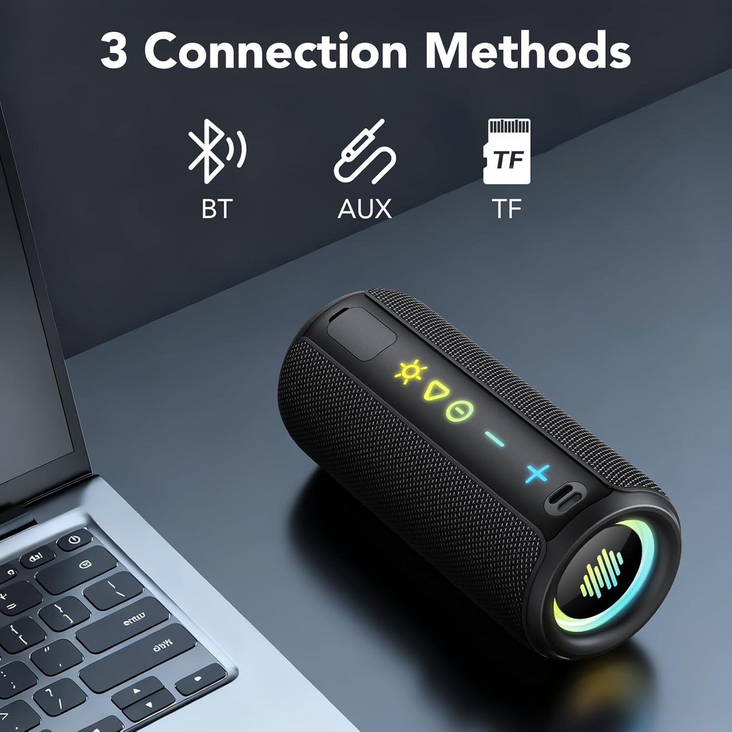 TIMU Portable Bluetooth Speaker, Powerful Sound Wireless Speaker: Boost Bass, Bluetooth 5.4, 24H Playtime, 8 RGB Modes, IPX7 Waterproof, TWS Pairing, for Outdoor/Home/Party, Gift Ideas（Black）