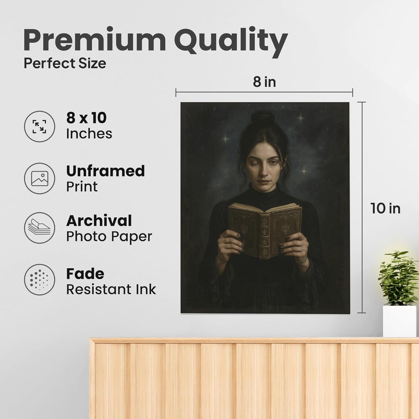 ZUKIY Gothic Reader in Shadows - Gothic Wall Art - Dark Academia Poster - Decor Wall - Artwork - Art Print - Unframed 8x10 Poster for Bedroom Office Library Studio