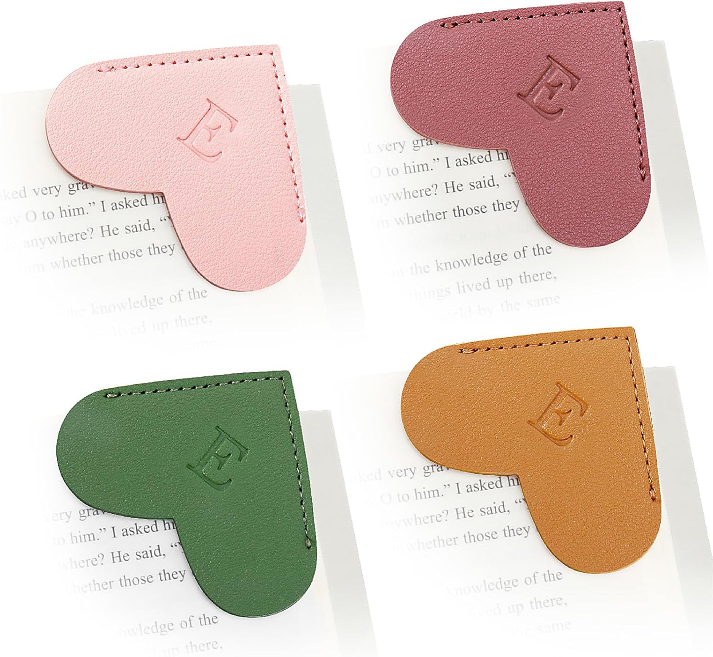 Personalized Initial Leather Heart Bookmark,Cute Corner Page Marker,Reading Accessories for Teachers Students Kids Book Lovers Women Gift,for School Office Home Supplies (E(4 Pcs))