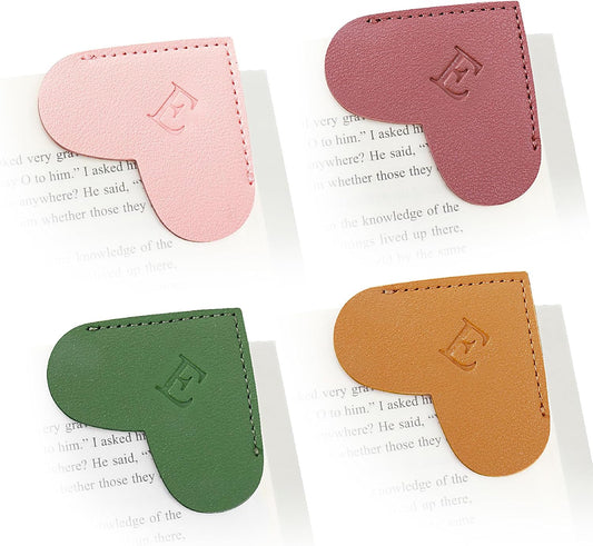 Personalized Initial Leather Heart Bookmark,Cute Corner Page Marker,Reading Accessories for Teachers Students Kids Book Lovers Women Gift,for School Office Home Supplies (E(4 Pcs))