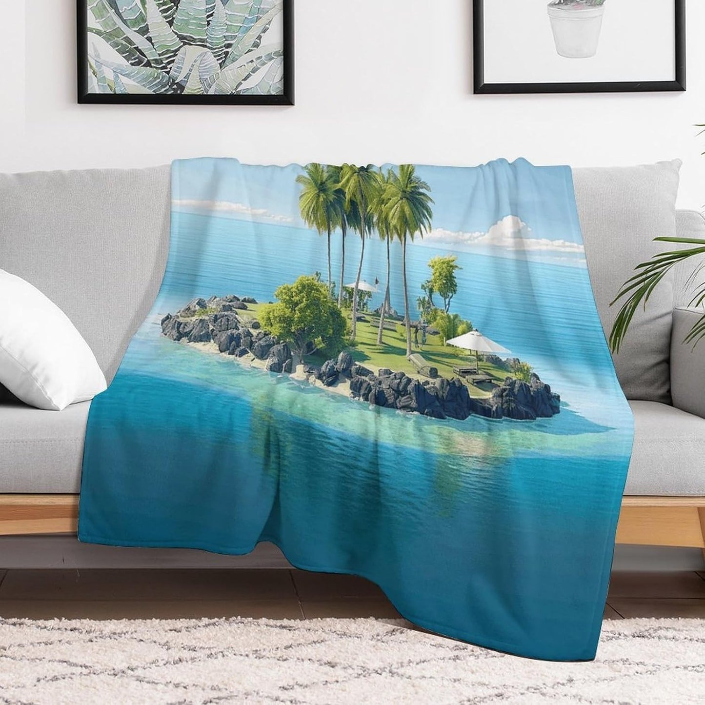 Ocean Island Throw Blanket for Couch Super Soft Warm Lightweight Throw Blankets Cozy Flannel Bed Blanket Cute Decorative Blankets for All Seasons Home Decor Gift 30"*40"（76 * 100cm）