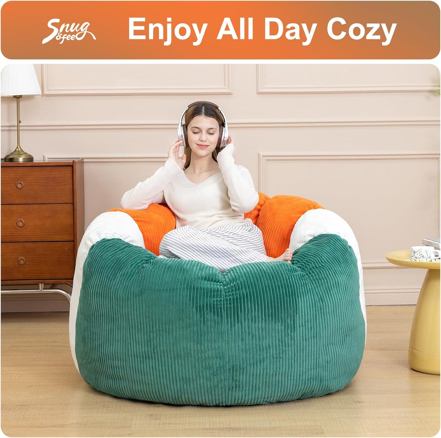 Giant Bean Bag Chairs for Adults,Memory Foam Firm Boneless Floor Gaming Chair Reading Chair,Colorful Plush Corduroy Cover,Comfy Chairs for Livingroom Bedroom Reading Nook Movie Night