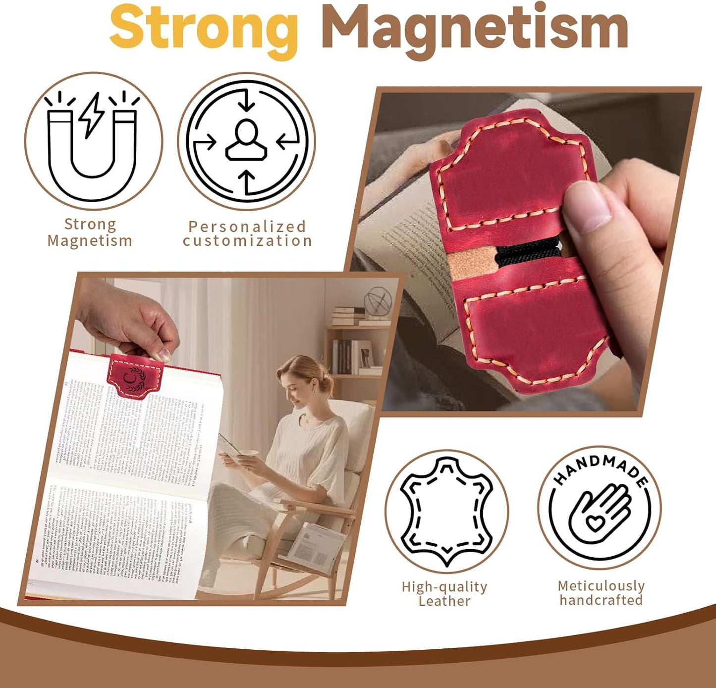 Custom Bygone Mark Bookmark with Pen Holder, 26 Letters Name Initial Erebloom Personalized Magnetic Leather Book Mark, Magnetic Pen Holder Bookmark for Reading Men Women (Red, J)