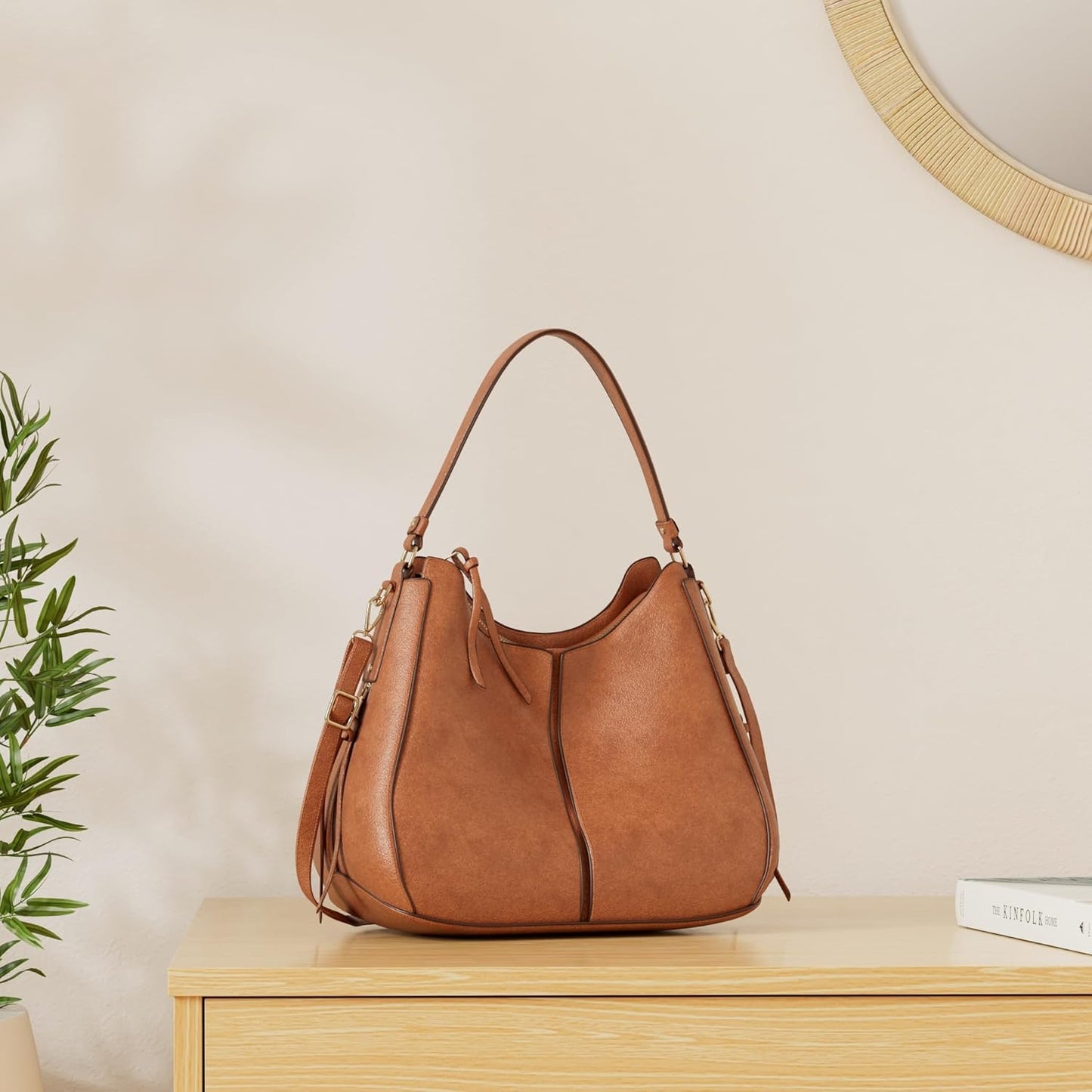 Realer Hobo Crossbody Bags for Women Designer Faux Leather Hobo Handbags Retro Large Size Shoulder Bag Bucket Purse