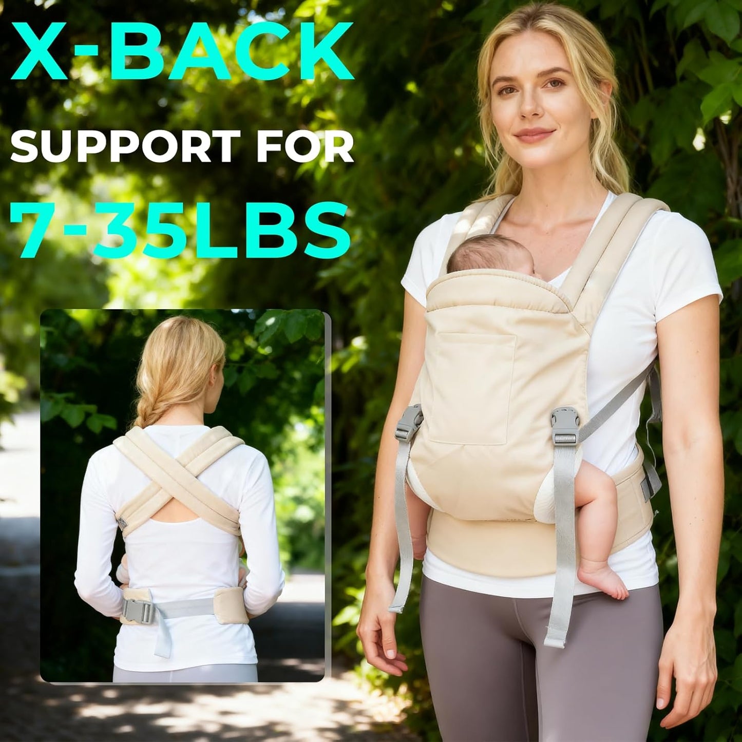 CycleMore Baby Carrier Newborn to Toddler - Soft Structured Carrier with Hip Healthy Design, 3 Carry Positions Options, Ergonomic Backpack Design with Lumbar Support (7-35lbs) Ivory