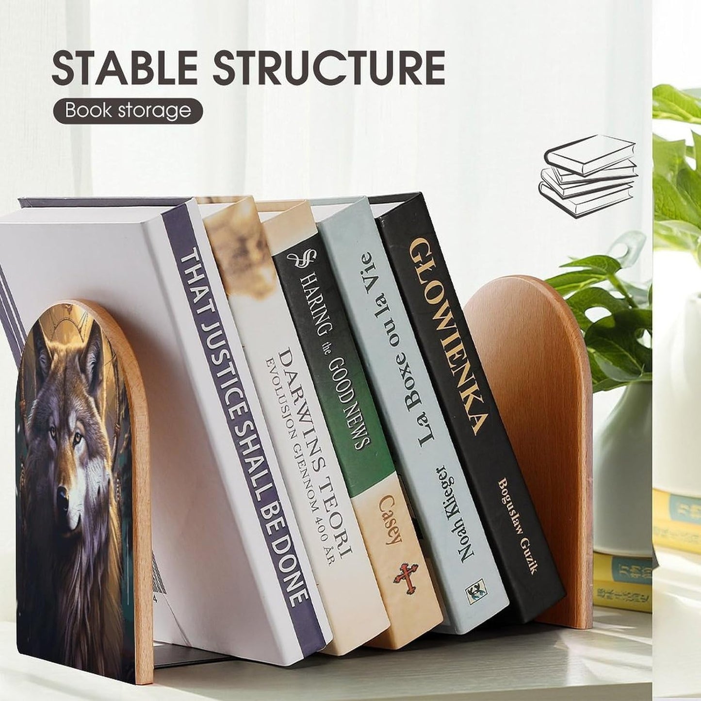 Wolves and Dream Catchers Bookend for Shelves Wooden Book End Large Size Sturdy Book Holders Stoppers with Metal Base for Bookshelves Slick Decorative Bookends Stands