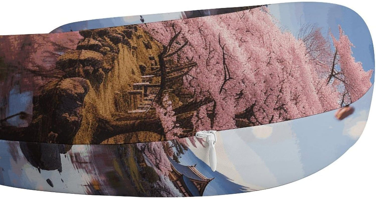 Mount Fuji Cherry Blossom Trees Neck Pillow Memory Foam U Shaped Pillows Portable Pillows for Shoulder Travel Head Support Pillow with Concealed Zipper for Airplane Car Home Office