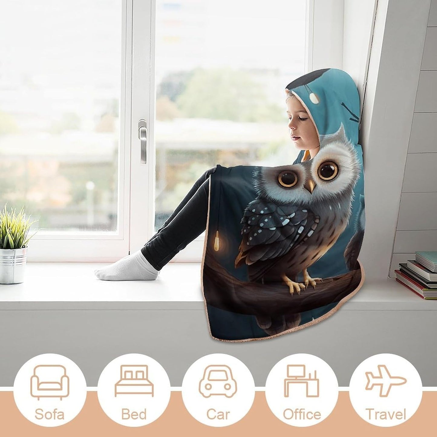 Owl on Tree Wearable Blanket Hoodie for Adults Oversized Fleece Hooded Sweatshirt Wrap Soft Cozy