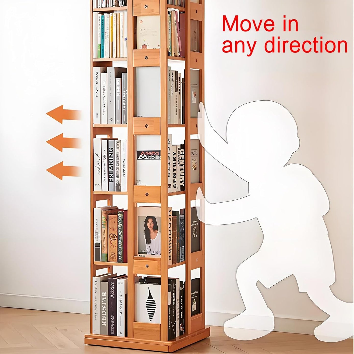 Rotating book shelf,unique bookshelf,room decor,spinning bookshelf tower,book case revolving,modern bookshelf,rotating bookcase,Suitable for living room, bedroom, study, office, balcony(Primary color,