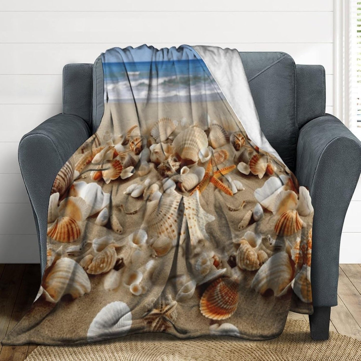 Beach Shells Throw Blanket for Couch Super Soft Warm Lightweight Throw Blankets Cozy Flannel Bed Blanket Cute Decorative Blankets for All Seasons Home Decor Gift 60"*80"（150 * 200cm）
