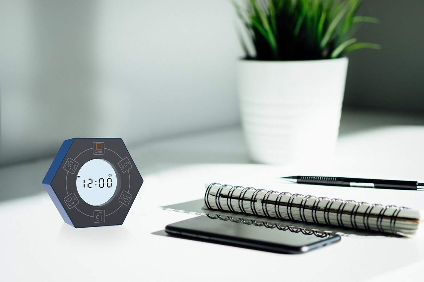 Hexagon Rotating Productivity Clock, Pomodoro Timer with 5, 10, 15, 20, 30 Minute Presets, Timer for People with ADHD (Blue)