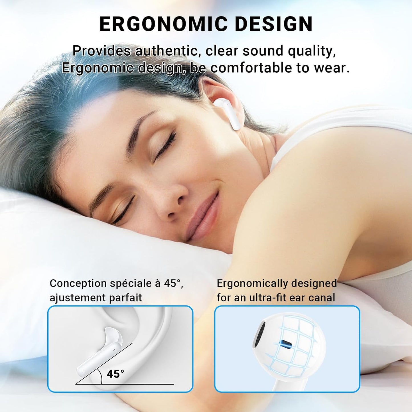 Wireless Earbuds, Bluetooth 5.4 Headphones with 42H Ultralight Ear Buds,Bluetooth Earbuds with 4 ENC Noise Cancelling Mics, HiFi Deep Bass Dual LED Display USB-C, Waterproof Earphones for Android iOS