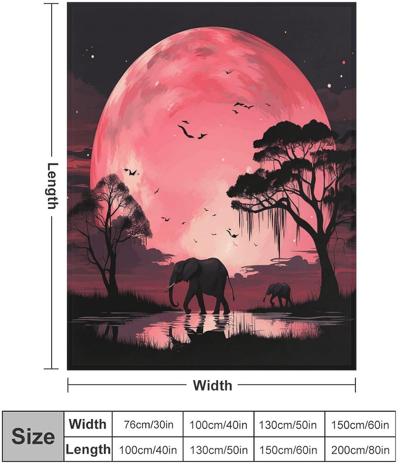 Pink Moon Elephant Throw Blanket for Couch Super Soft Warm Lightweight Throw Blankets Cozy Flannel Bed Blanket Cute Decorative Blankets for All Seasons Home Decor Gift 60"*80"（150 * 200cm）