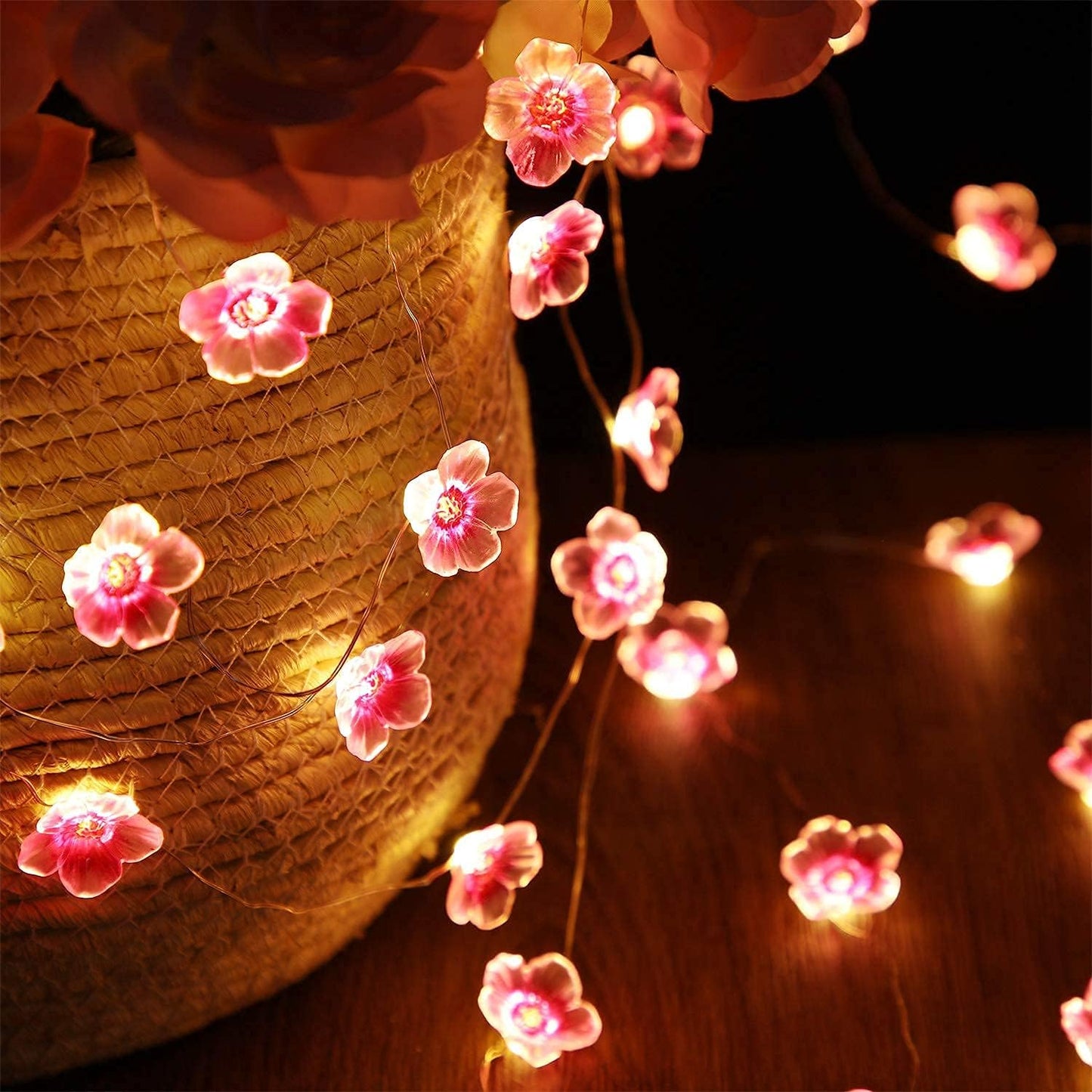 Mudder 1 Pack Cherry Blossom Flower String Lights 13 FT 40 LEDs for Bedroom, Pink Fairy Lights USB and Battery Operated Decorative String Light Indoor Outdoor