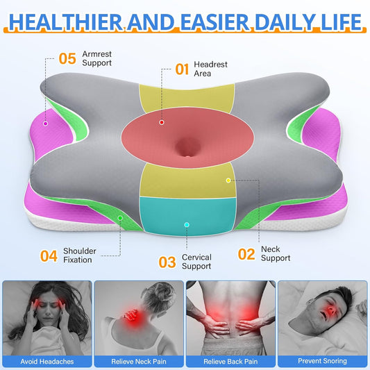 Cervical Neck Pillow, Ergonomic Memory Foam Pillows for Neck Pain Relief with Breathable Pillowcase, Adjustable Contour Neck Support Pillow for Side Back Stomach Sleepers (Gray)