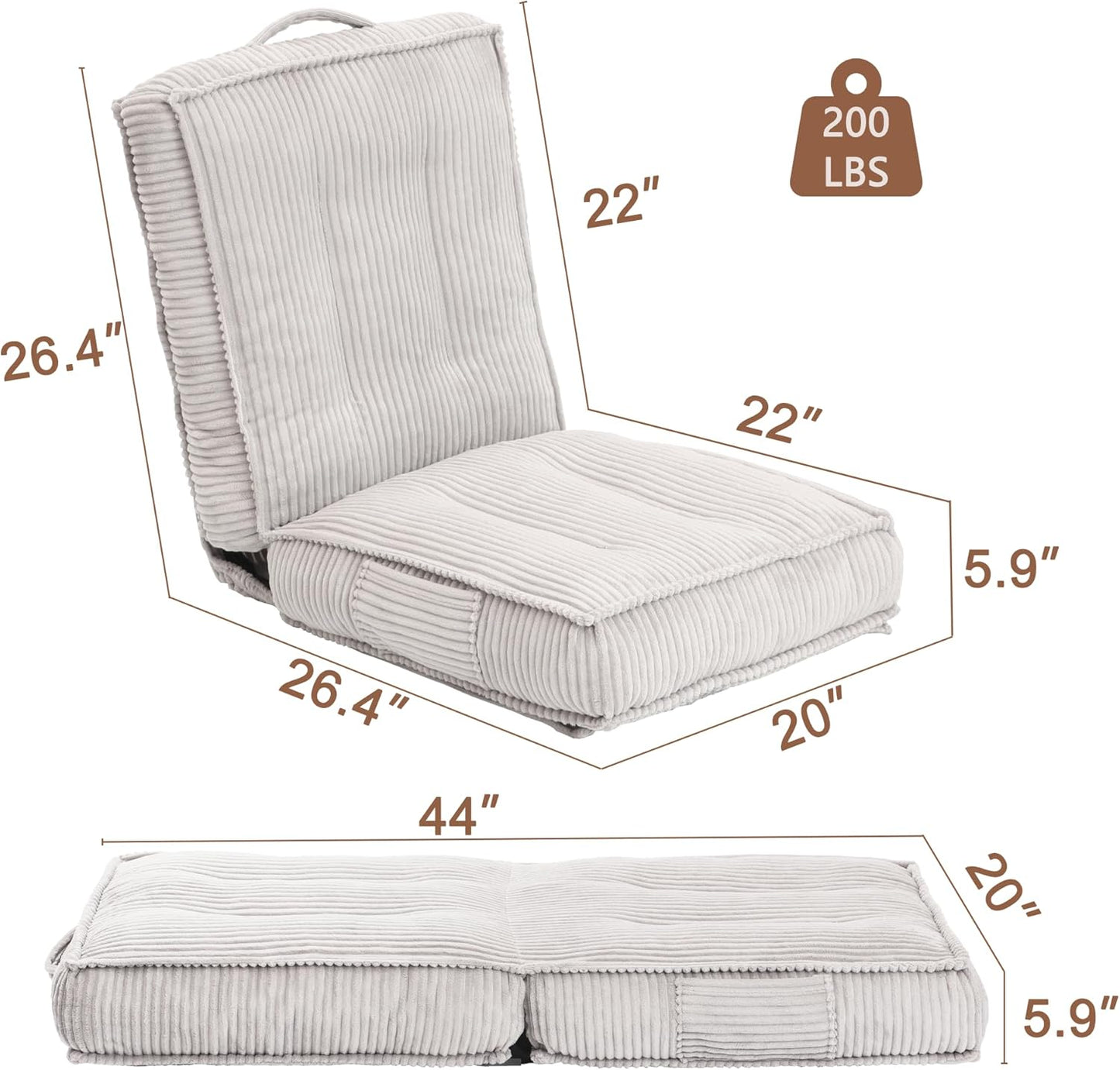 Adjustable Floor Chair with Back Support, 6-Position, Folding Meditation Chair, Floor Sofa Chairs for Adults, Comfy Accent Chairs for Reading, Gaming, Living Room, Bedroom, Light Grey