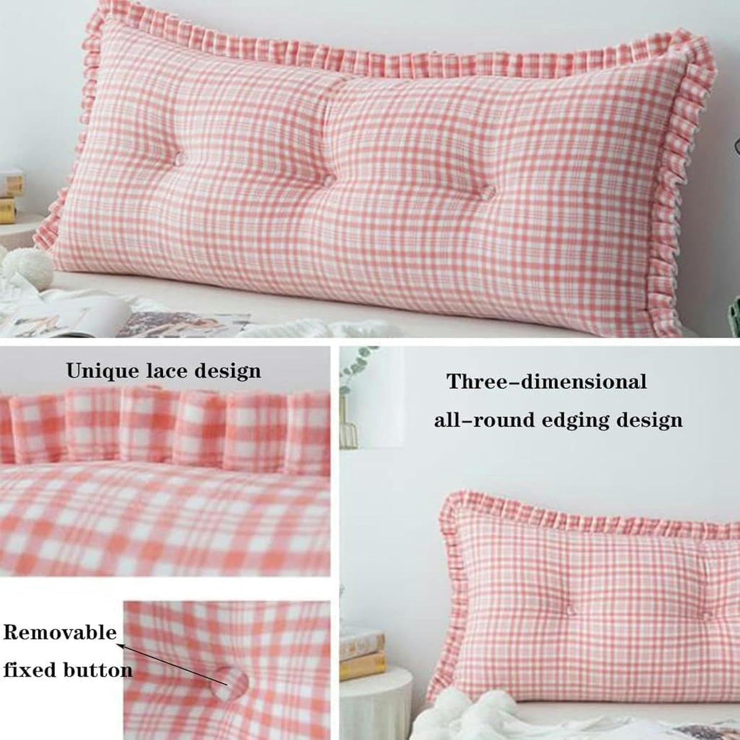 Rectangular Headboard, Pregnancy Tatami Cushion Plaid Rest Positioning Support Pillow Day Bed Lumbar Pad Reading Body Pillow Bed Rest Pillows(Yellow,110cm)