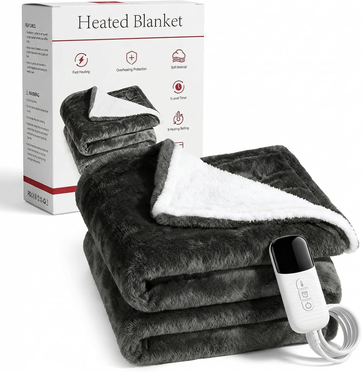 Heated Blanket, 50”x60” Throw Size Electric Blanket with Auto Shut-Off, Ultra Soft Flannel Fleece Fast Heating Blanket, Overheat Protection, Machine Washable for Home & Bedroom