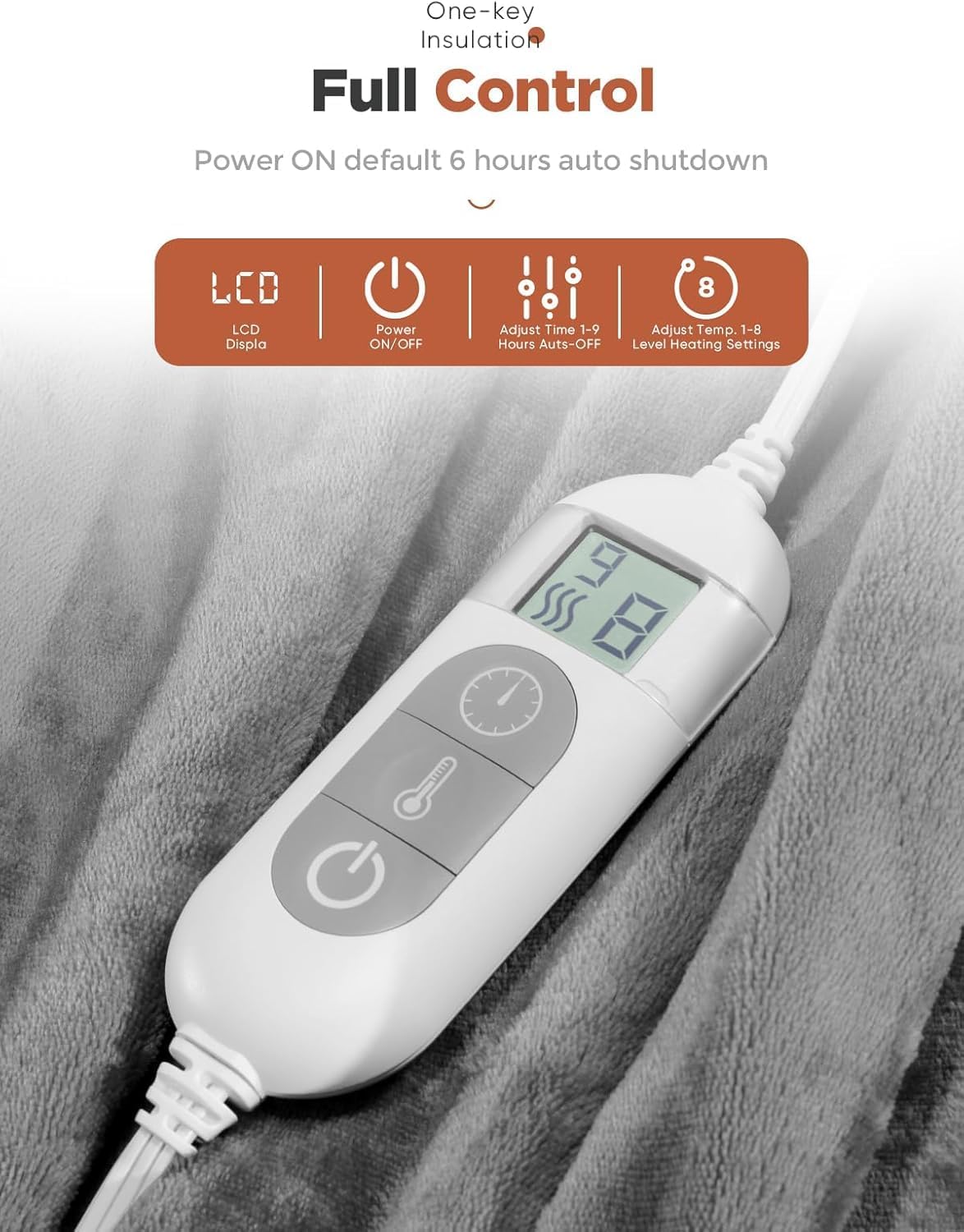 Heated Throw Blanket with 1-9 hrs Timer Auto-Off & 8 Heating Levels, Flannel Electric Blanket Full Body Warmth, ETL Certified & Machine Washable