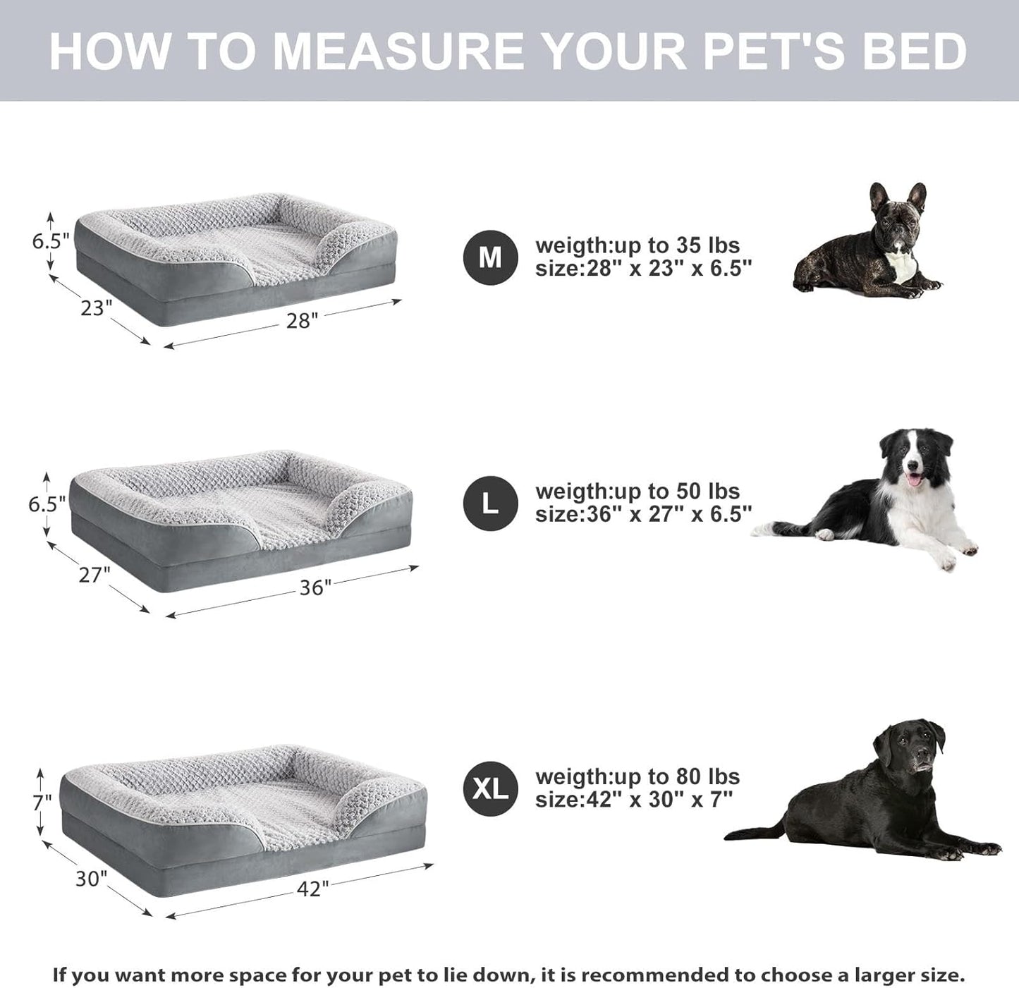 Orthopedic Dog Beds for Large Dogs,Waterproof Dog Bed, Egg Crate Foam Bed for Large Dogs, Big Pet Bed with Washable Removable Waterproof Pillow Cover and Anti-Slip Bottom, Grey