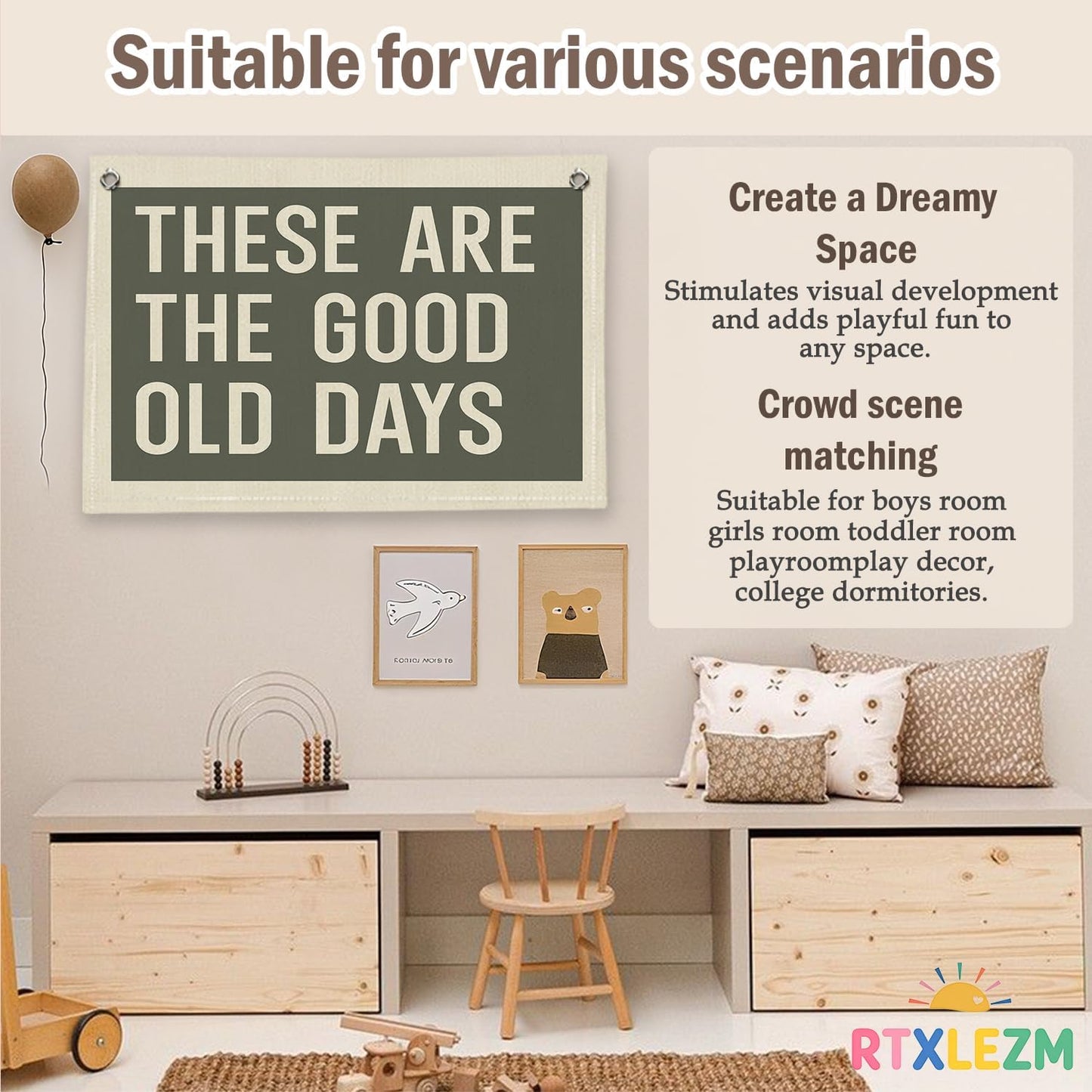 RTXLEZM These Are The Good Old Days Vintage Green Linen Wall Banners Print, Inspirational Quote Wall Art for Nursery Decor, Playroom Decor, Bedroom Dorm, Office, Retro Room Decor, Holiday Gift, 36x24