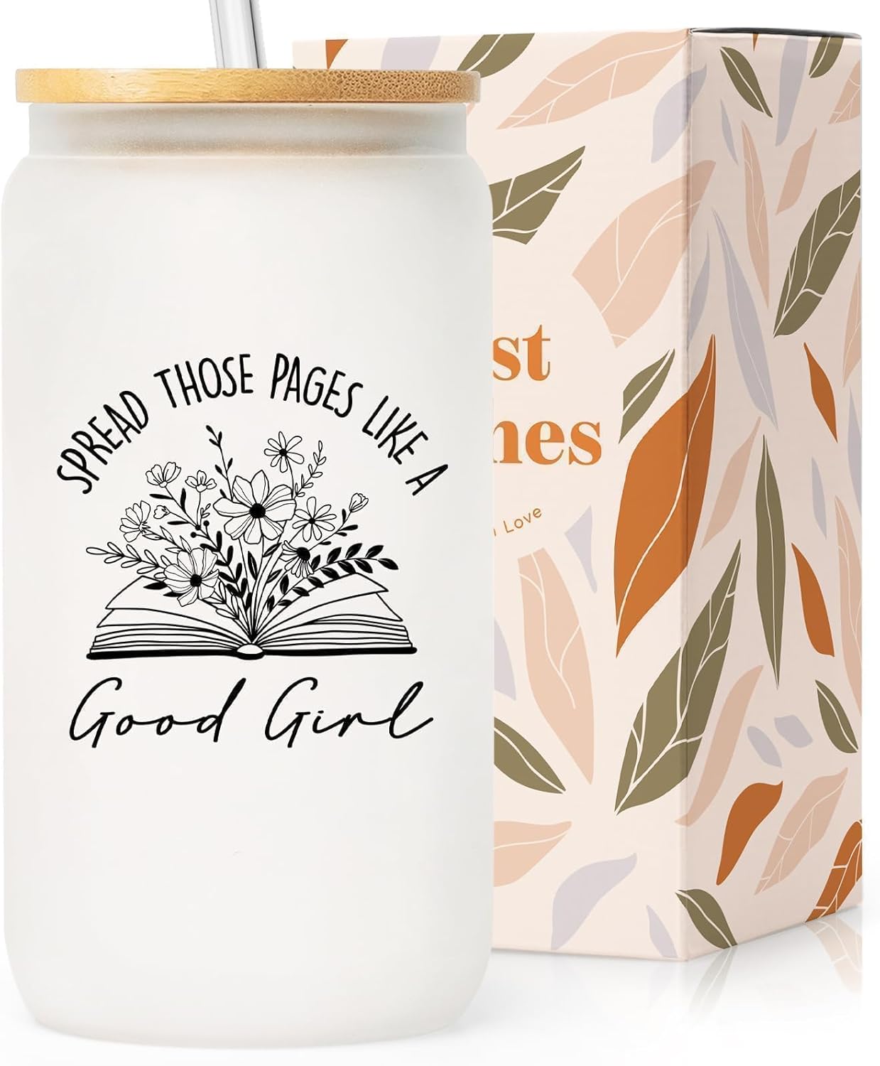 SteadStyle Book Lovers Gifts for Girl -16oz Glass Cups with Lid & Straw, Birthday Presents for Bookish, Funny Gift Readers Librarian Bookworm Reading Accessories & Book Club Gifts