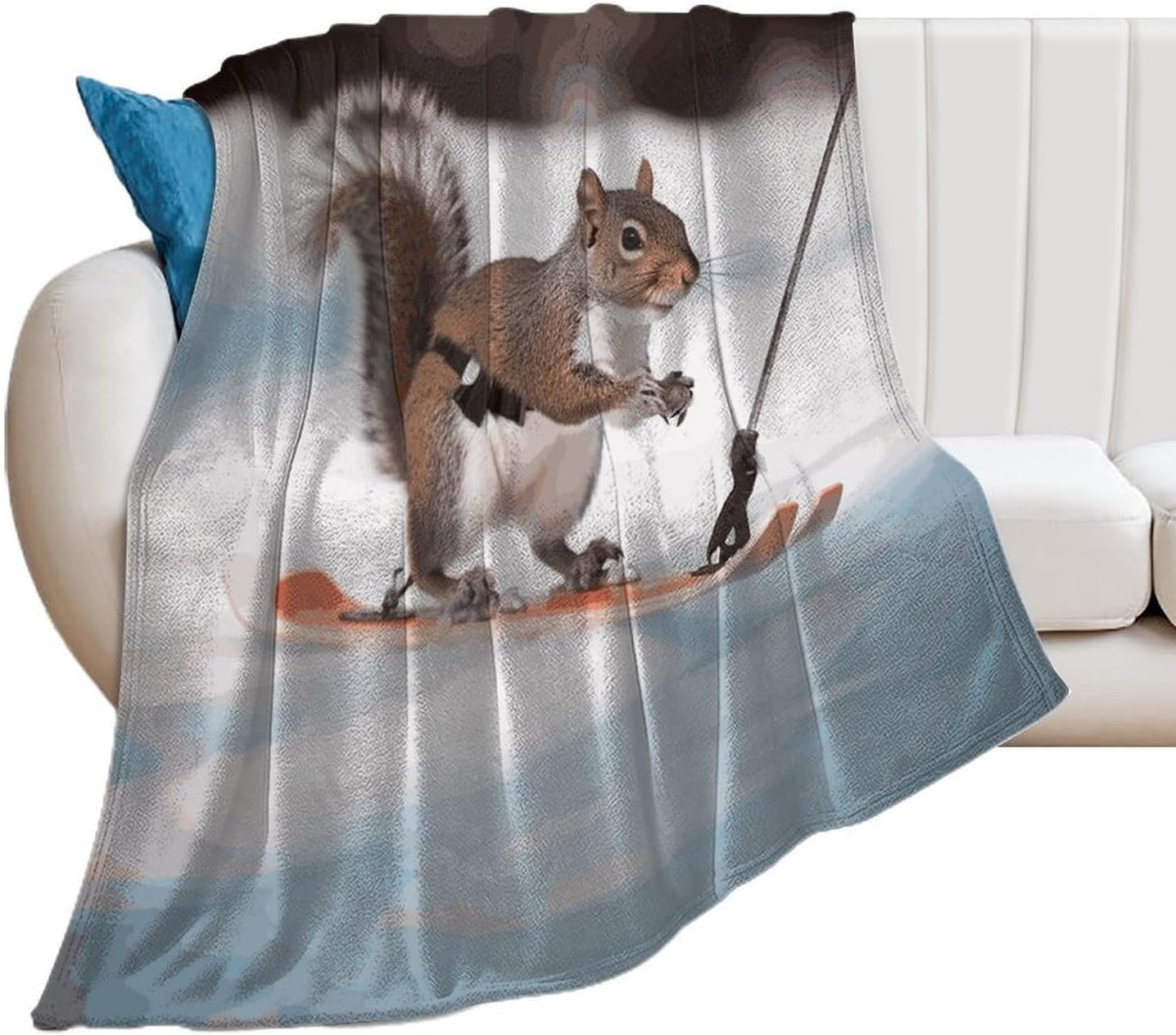 Skiing Squirrel Blanket Super Soft Lightweight Throw Blanket Cute Cozy Warm Bed Blanket Decorative Fuzzy Blanket All-Season Home Decor Gift for Sofa Couch Living Room 50"*60"（130 * 150cm）