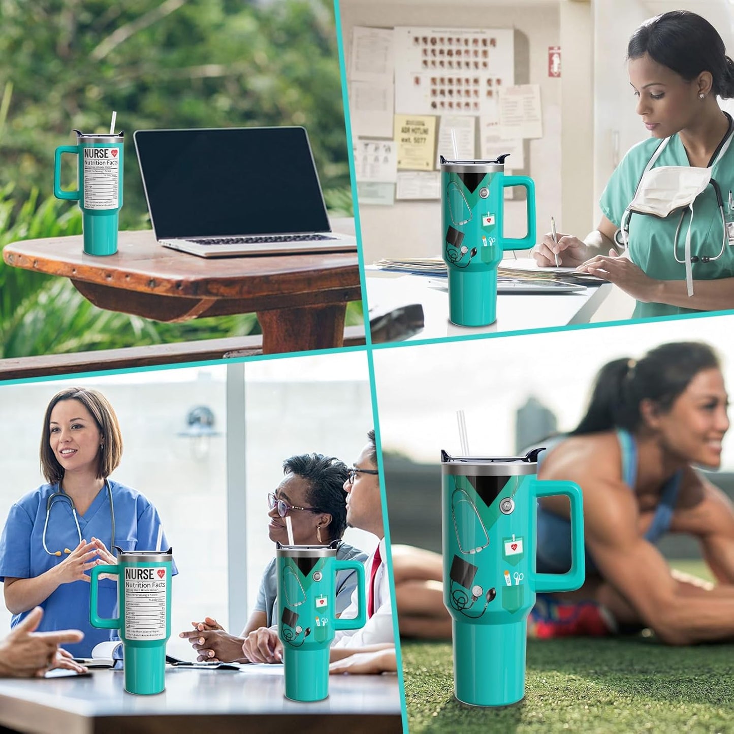 Nurse Cup Gifts for Women Men, 40 Oz Tumbler with Handle and Straw, Nursing Practitioner Appreciation Graduation Nurse Week Teal Insulated Stainless Steel Water Bottle 1PC