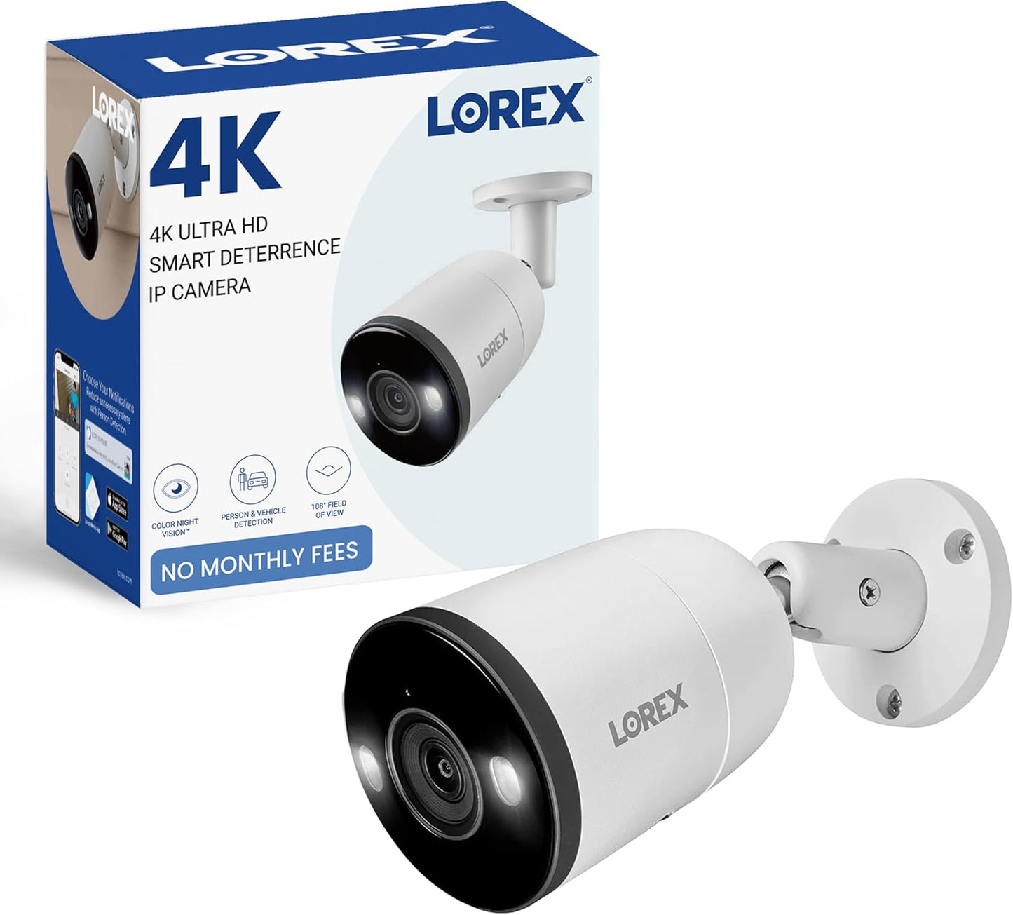 Lorex Outdoor 4K IP Add-On Metal Bullet Security Camera | NVR Add-On | Smart Motion Detection | 2-Way Talk | Color Night Vision | IP67 Waterproof | Requires Recorder