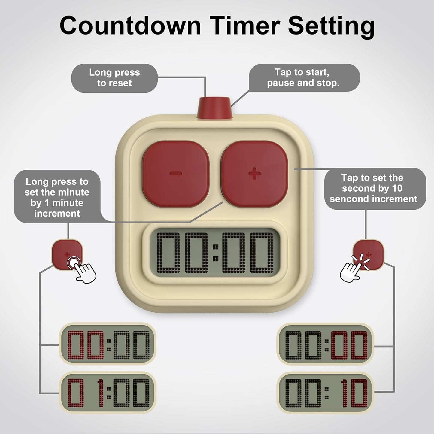 KADAMS Digital Kitchen Timer for Cooking, Countdown & Count-up Productivity, Magnetic for Kids Classroom, Kitchen, Home, School, Office, Yellow