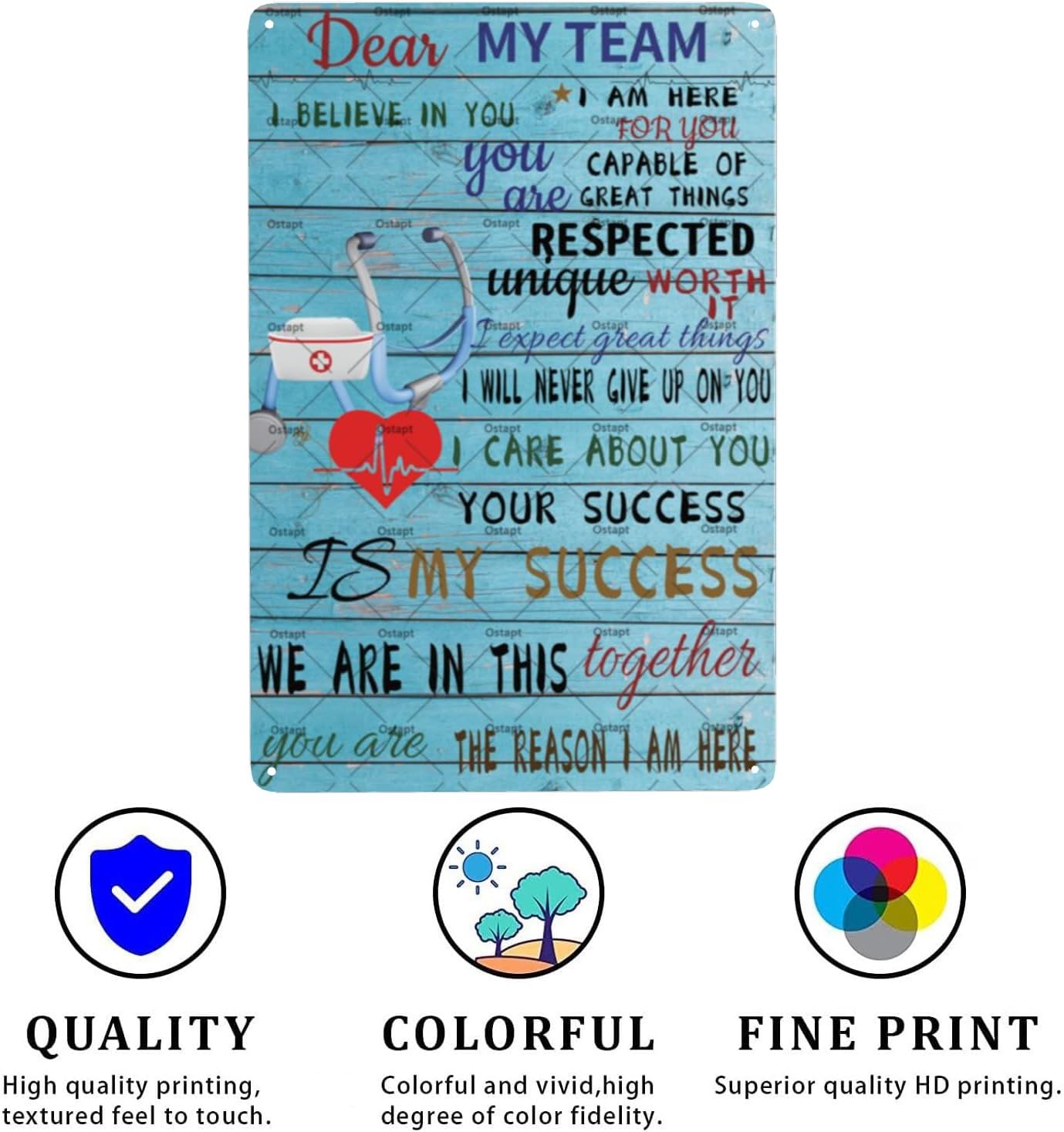 Dear My Team Nurse Tin Sign Nurse Cap Stethoscope Wall Decor For Medical Staff Team Poster Inspirational Quotes Medical Staff Gift Positive Nurse I Believe In You Office Signs 8x12 Inch