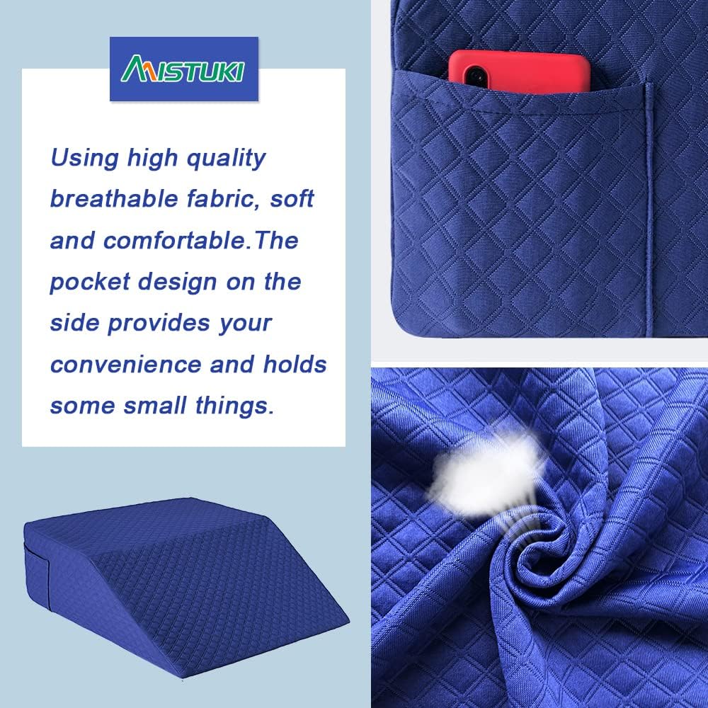 Leg Elevation Pillow Case Contour Leg Wedge Cover Case Only Knee Pillowcase Replacement Feet Lift Rest Surgery Recovery Bed Pillows Covers with Pocket ，Washable Protector （24 X 21 X 8）