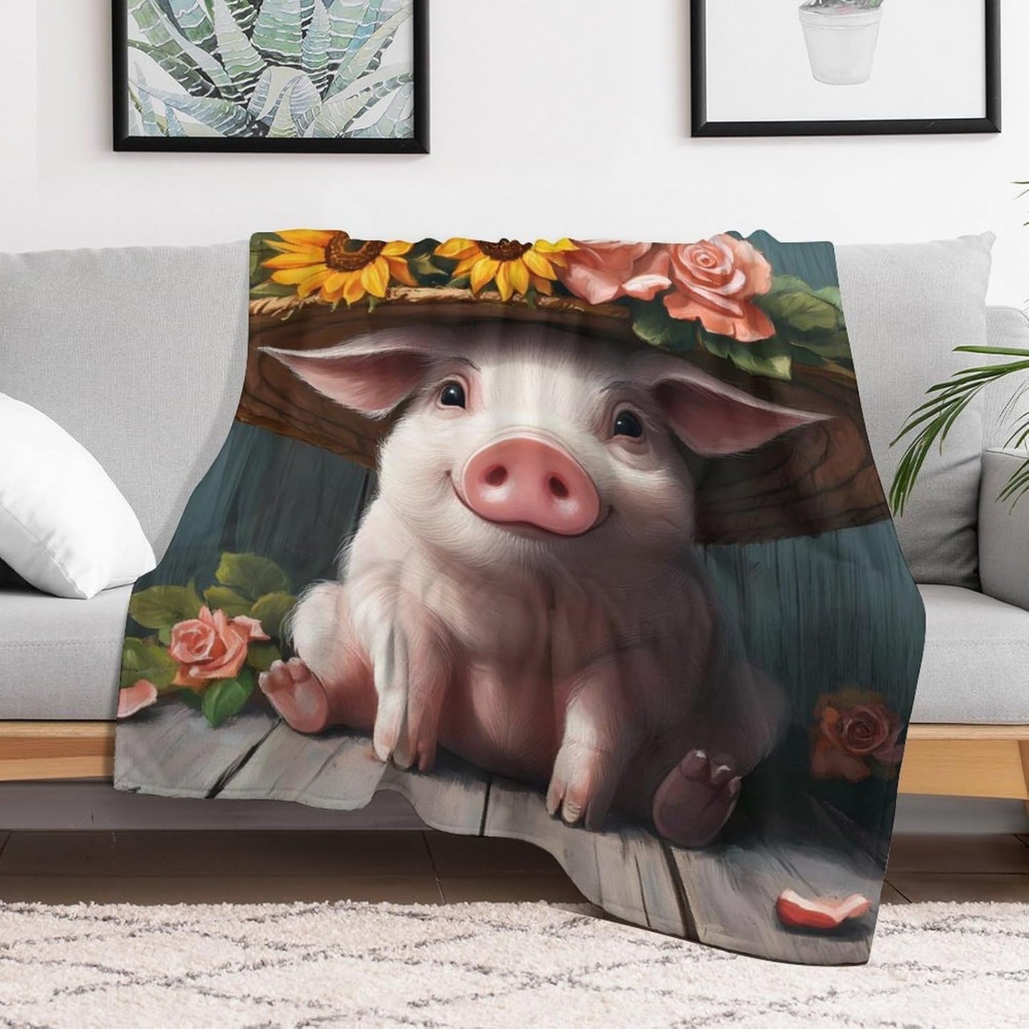 Funny Pigs Throw Blanket for Couch Bed Plush Cozy Fuzzy Flannel Blanket for All Season 66"x90"