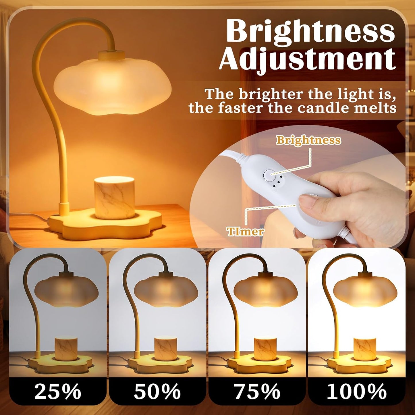 Glooglitte Cloud Candle Warmer Lamp with Timer Dimmer Mother's Day Cute Warming Lamp Adjustable Wax Melt Light Bedside Table Scented Wax Light for Bedroom House Living Room Birthday Gift for Women