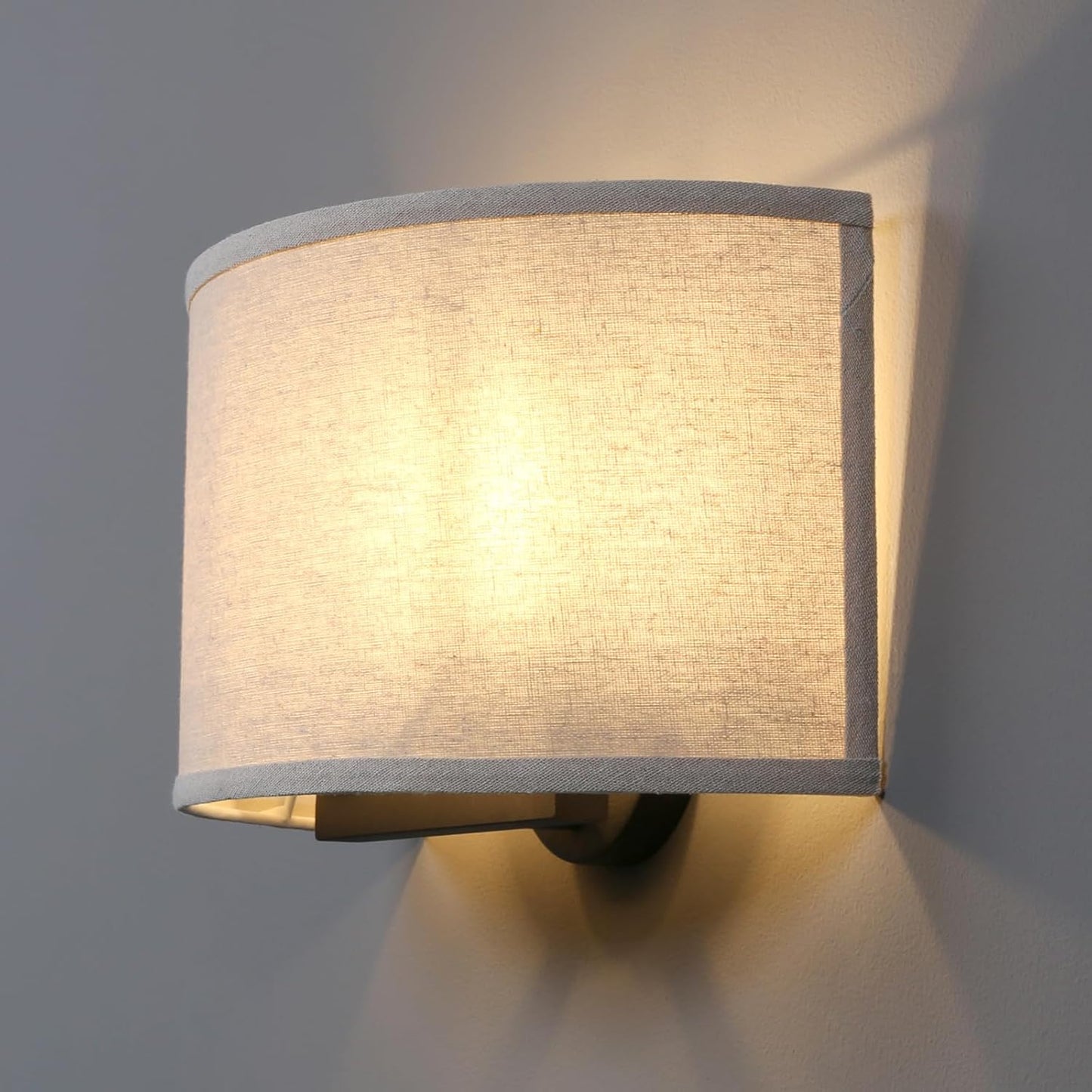 Yosoan 2-Light Linen Fabric Boho Hallway Wall Sconce Indoor Light Fixture, Dual Vintage Industrial Hardwired Half Moon Wall Lighting Semicircle Textile Shade for Bedroom Living Room Corridor Study
