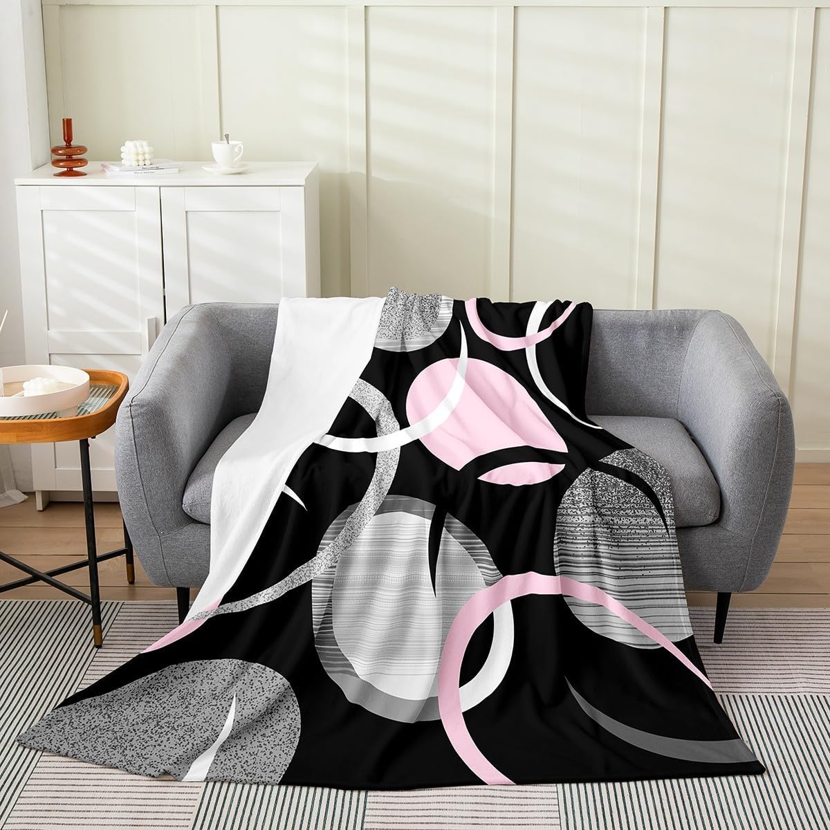 Feelyou Abstract Art All Season,Bed Blanket for Sofa Couch Twin 60"x80" Pink Gray Black Plush Throw Blanket, Ultra Soft Geometric Flannel Fleece Blanket Modern Art Room Decor Retro Art Decor