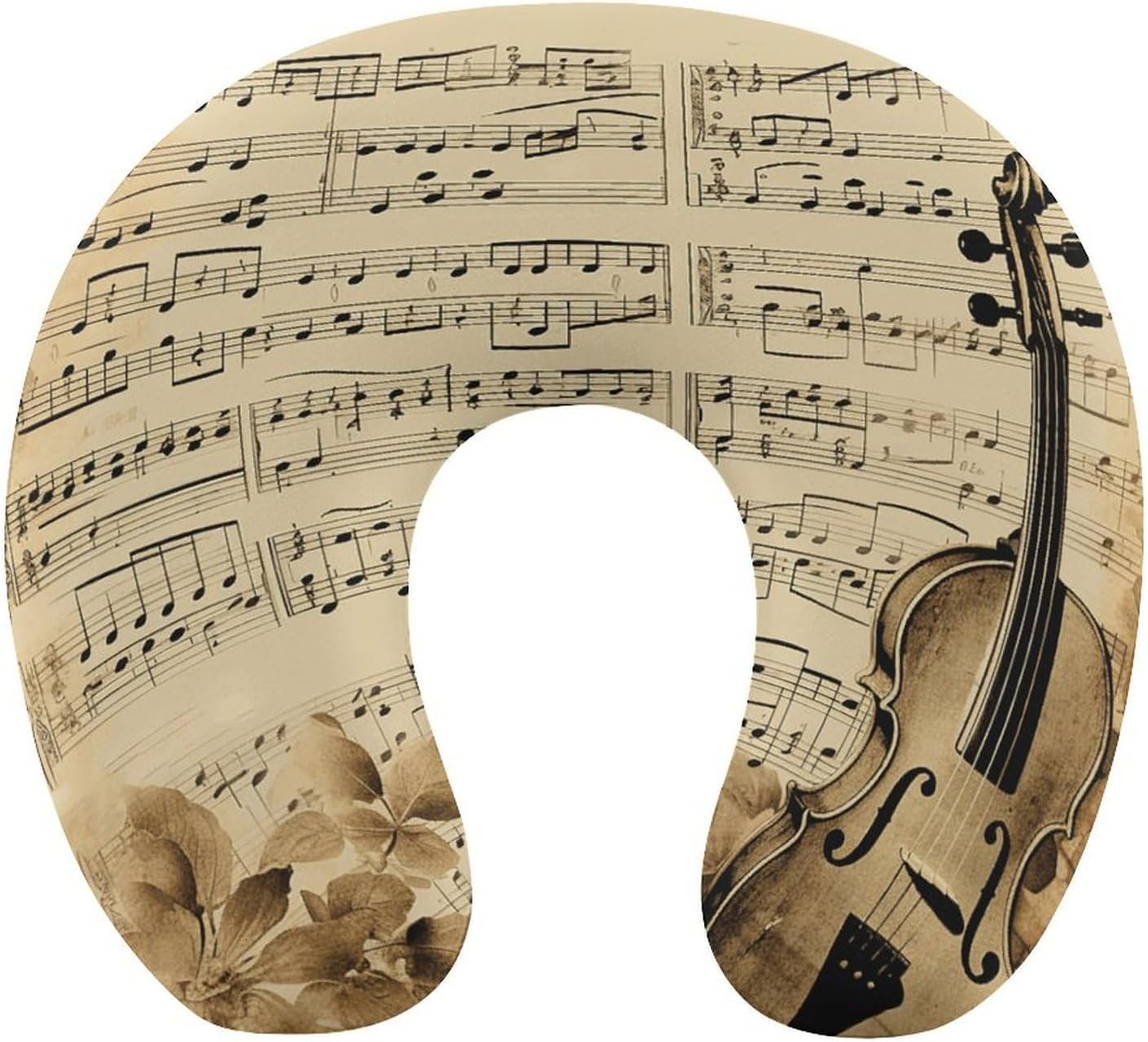 Music Notes on Old Paper Neck Pillow Memory Foam U Shaped Pillows Portable Pillows for Shoulder Travel Head Support Pillow with Concealed Zipper for Airplane Car Home Office