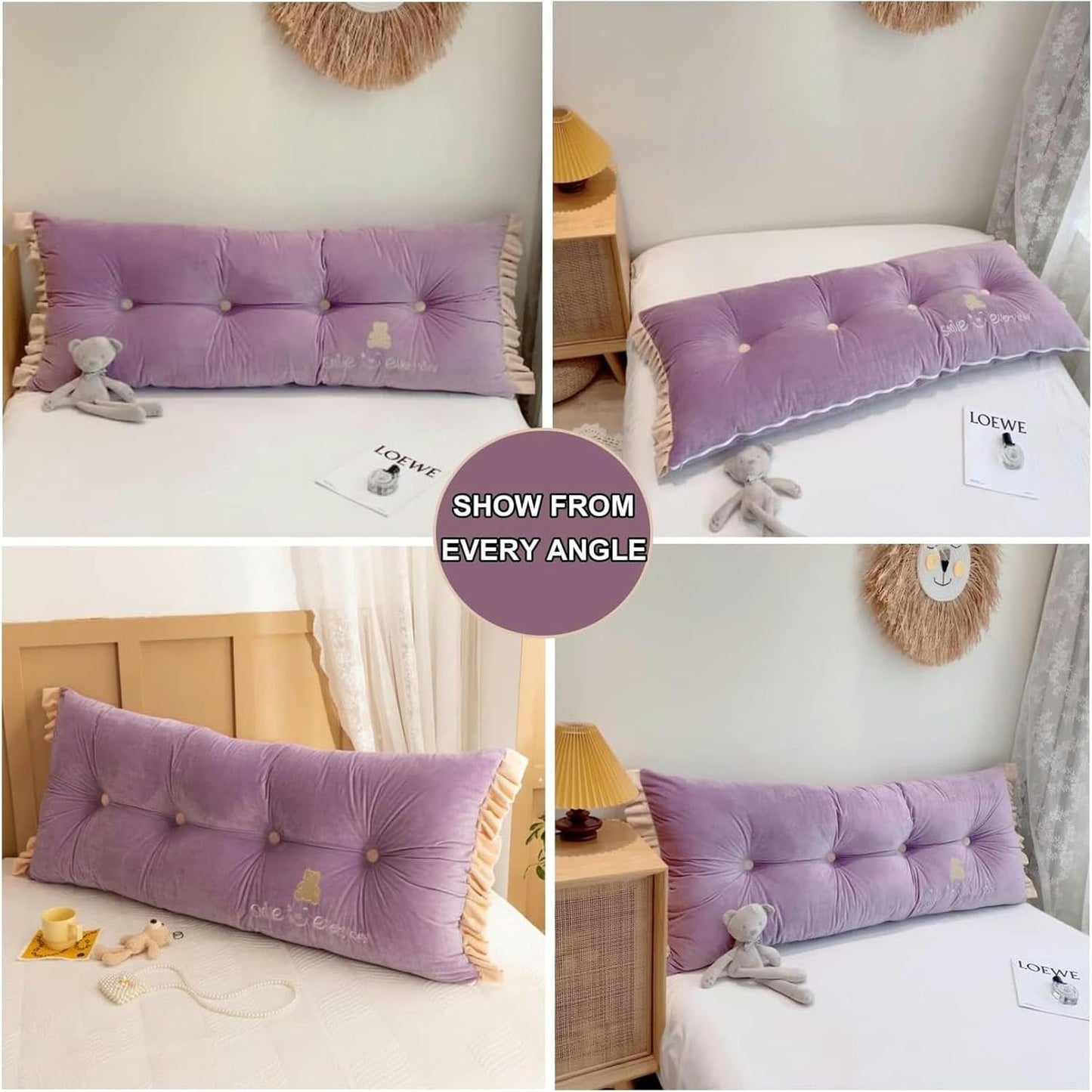 Reading Pillows Large Backrest Headboard Pillow Wedge Lumbar Rest Pillow,Long Pillow Bed Back Support Cushion Velvet Bolster for Dorm Room Day Bed