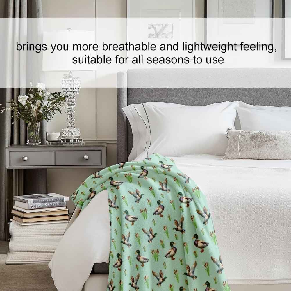 WADORN Wild Mallard Duck Throw Blanket, 500GSM,Cozy Soft Ducks Reeds Throw Blanket Fuzzy Flannel Fleece Animal Blankets Decorative Duck Lover Gifts for Office Living Room Sofa Bed Couch, 59x51 Inch
