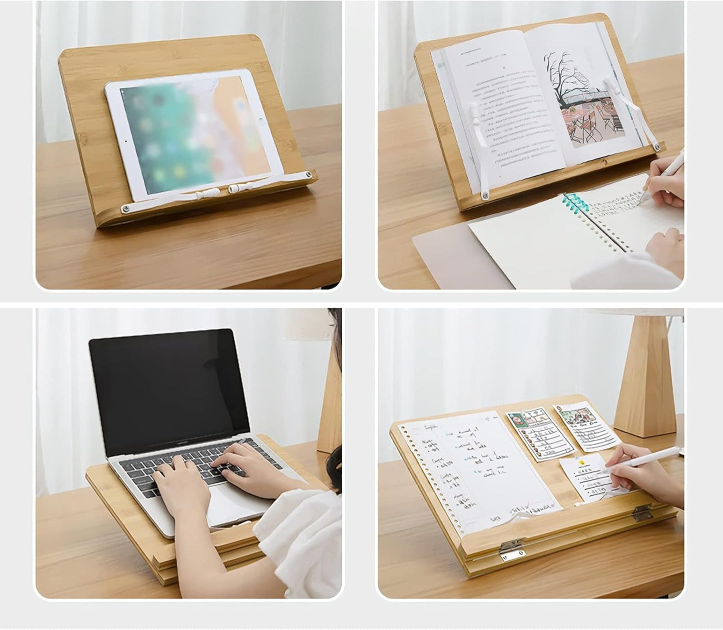 Book Stand Cookbook Stands Recipe Holders Adjustable Bookstand with Page Clips Holders Tray Easel Compatible with Smartphone Tablet (Size : M) ()